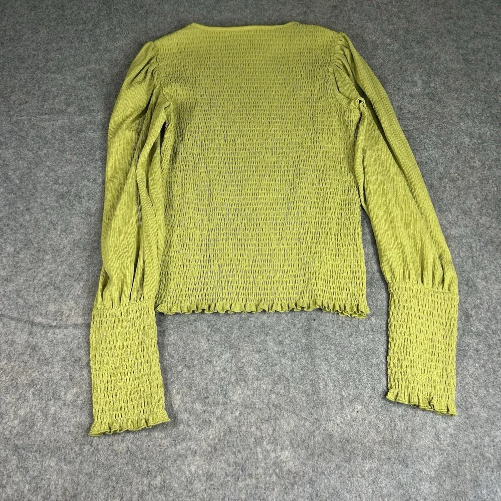 Anthropologie Top Women's Small Green Puff Sleeve Smocked Blouse